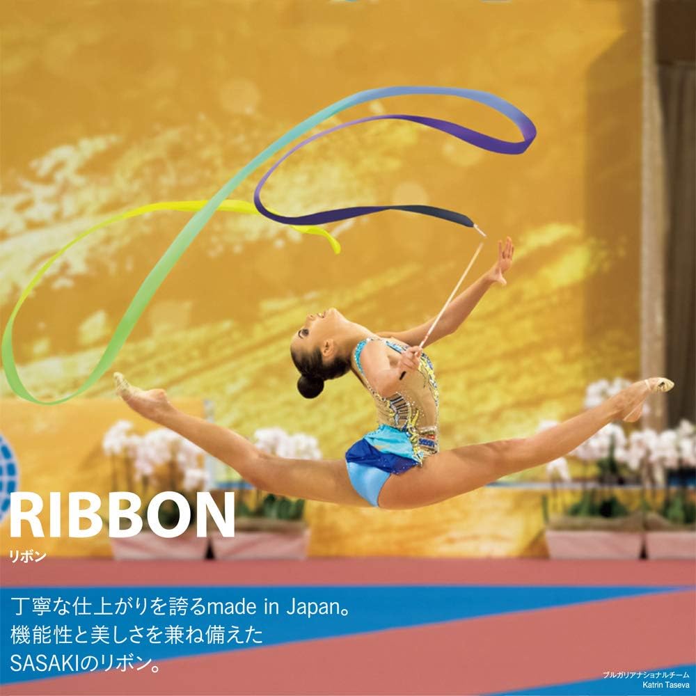 SASAKI Rhythmic Gymnastics Equipment Ribbon, Certified by International Gymnastics Federation, Certified by Japan Gymnastics Association, Rayon Ribbon, Length 5m