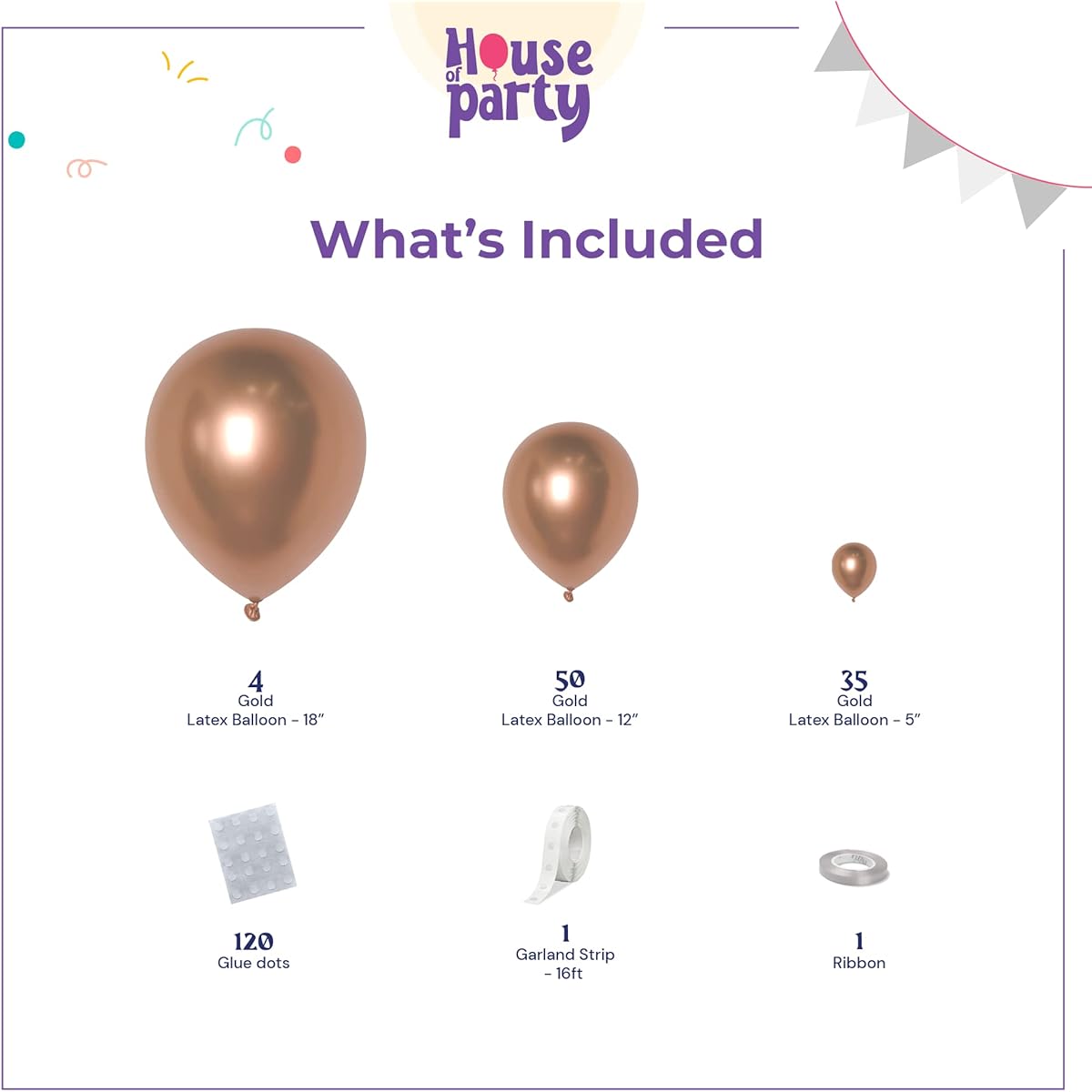 HOUSE OF PARTY Rose Gold Balloon Arch Garland Kit - 92pcs Rose Gold Balloons in Different Sizes 18", 12", 5" - Perfect for Rose Gold Graduation Party Decorations, Birthday, Wedding, Baby Shower.