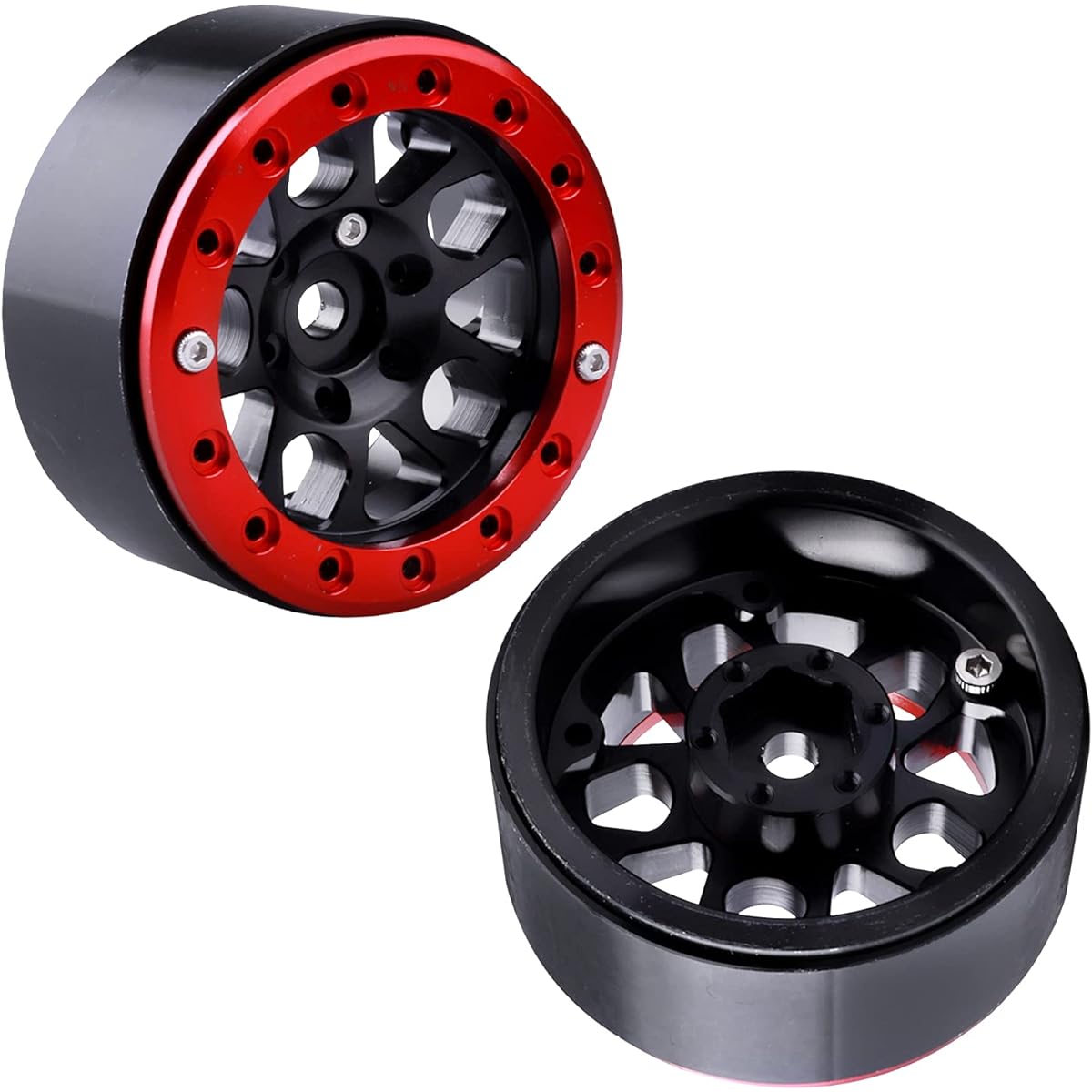 HobbyPark Metal 1.9 Beadlock Wheel Rims for 1/10 RC Crawler Upgrade Traxxas TRX-4 Axial SCX10 II 90046 SCX10 III AXI03007 Redcat Gen 8 (4 Pack) (Red + Black)