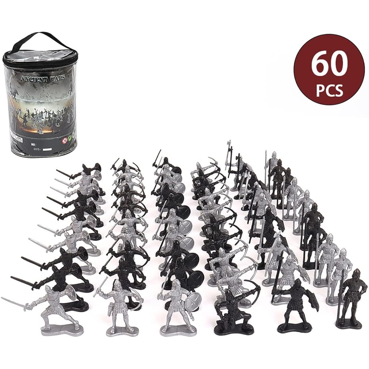 60 Pieces Medieval Knights Toy Figurines Soldiers Army Infantry Archaic Soldiers for Kids Medieval Playset