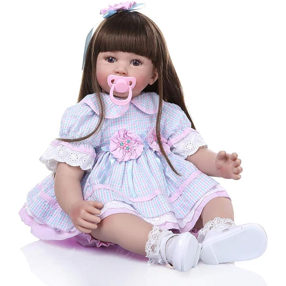 Reborn Baby Doll 60cm 24inch Handmade Lifelike Newborn Baby Doll Magnetic Toy Soft Long Hair Cute Girl Doll Birthday Christmas Gift Best Playmates for Kids