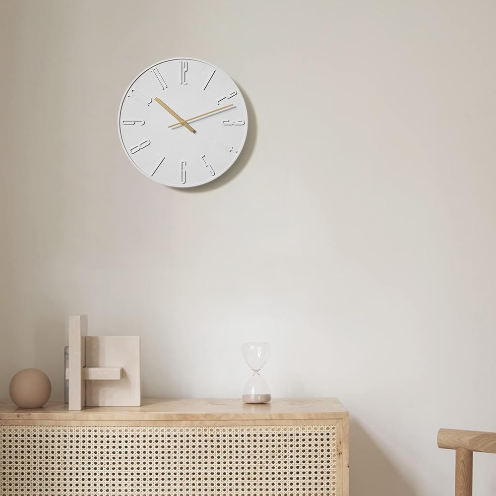 TAHITICA Wall Clock, Made of Cement, Continuous Second Hand, Quiet, Curved Wall Clock, Wall Clock, Simple, Modern, Scandinavian, 30CM, Room Decoration, Living Room, Interior, Housewarming Gift, Stylish, Analog, Hook Included…
