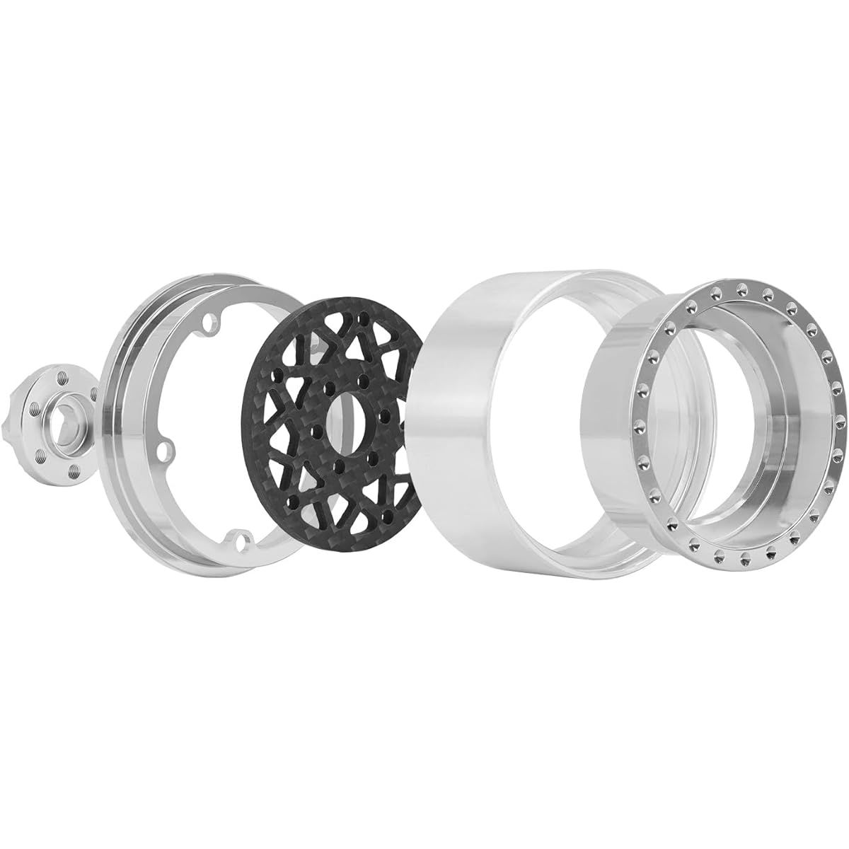 INJORA 1.9 Beadlock Wheel Offset - 10mm Carbon Fiber Aluminum Rim for SCX10 TRX4 VS4-10 Gen8 1/10 RC Crawler Upgrade (Plated Silver)