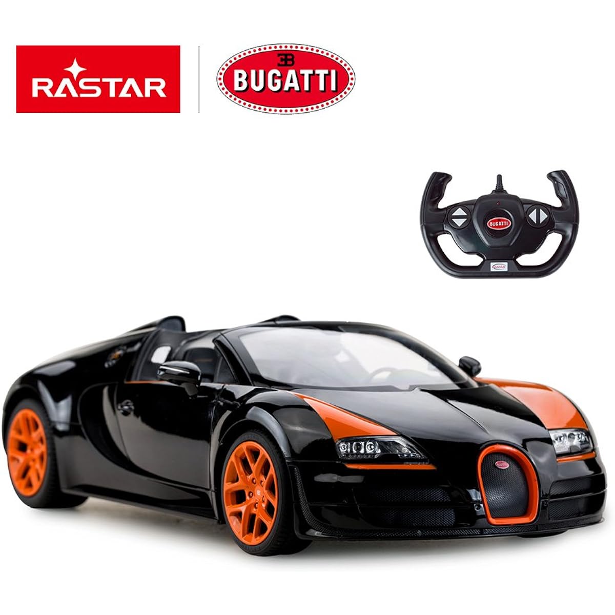 2.4GHz RASTAR Bugatti Toy Car, 1/14 Bugatti RC Model Car, Bugatti Veyron 16.4 Remote Control Car, Black & Orange