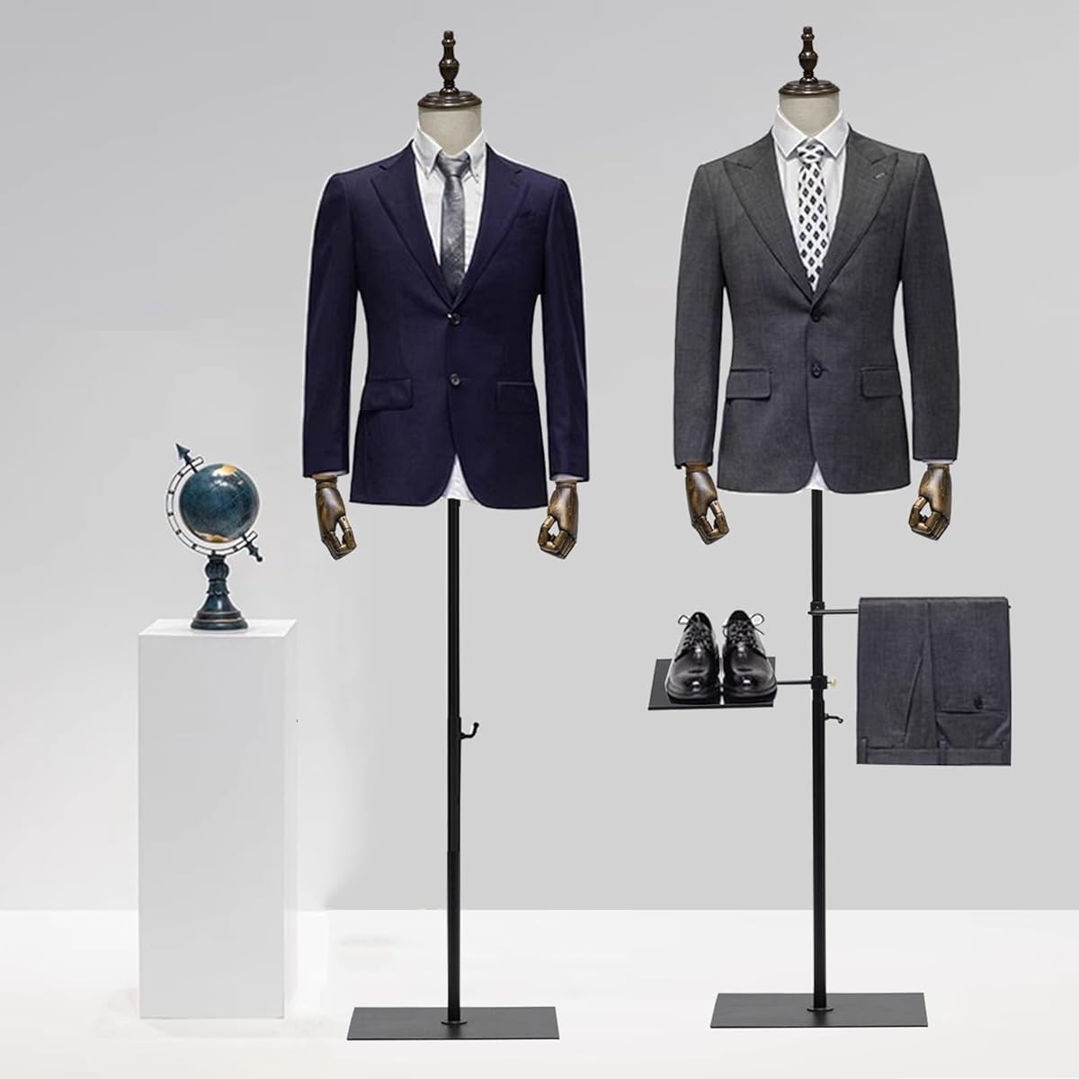 le Torso Mannequin Upper Body Dressmaking Clothing Mannequin with Detachable Pants Hanger and Shoe Holder Male Torso with Arms Adjustable Height 135CM~195CM Window Display Dress Form Display Mannequin Body Torso Stand Clothes Display (135cm~195cm, Black)