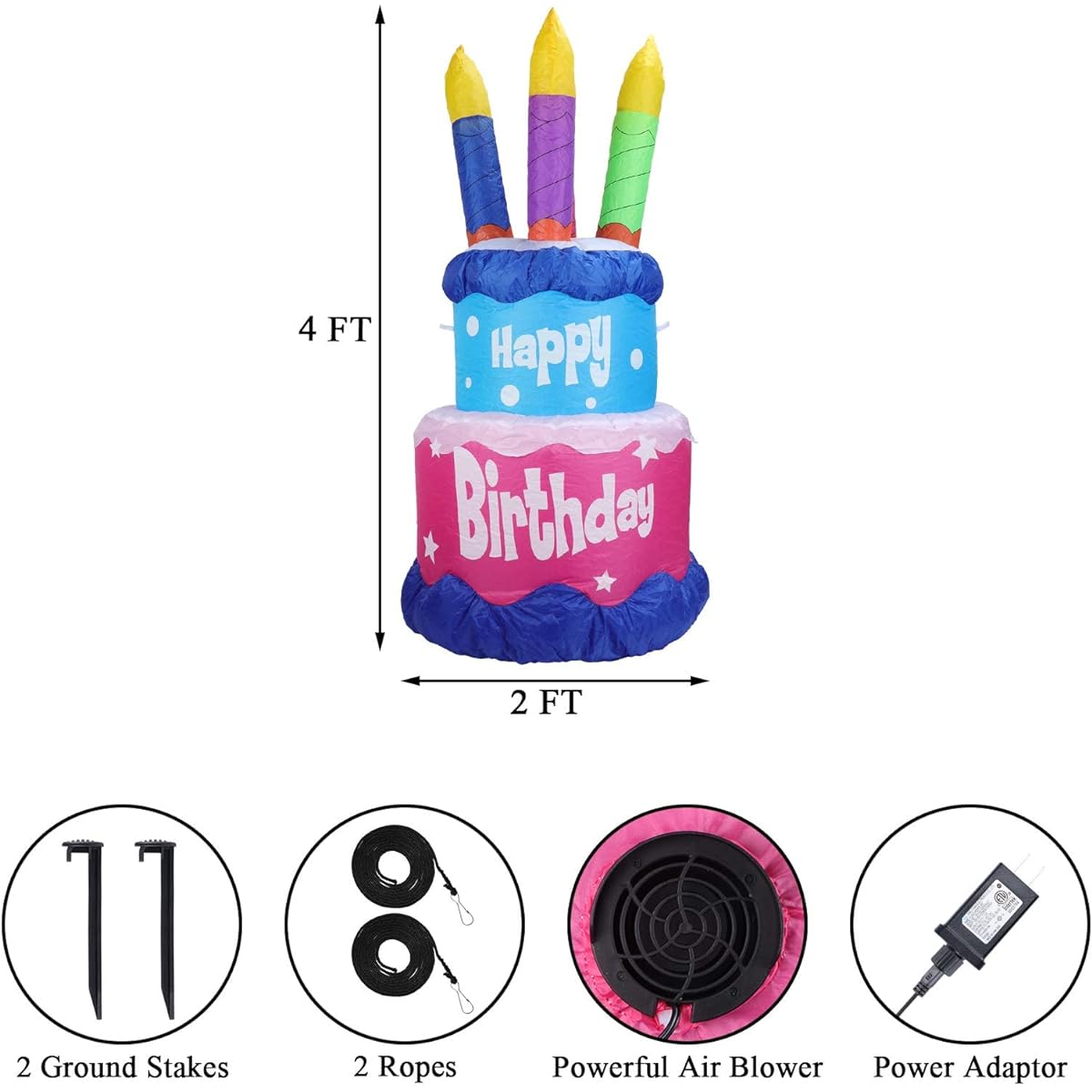 Vigdur Inflatable - Yard Decorations Happy Birthday Cake with Candles and Lights Blow Up Party Decorations for Indoor Home Celebration Garden