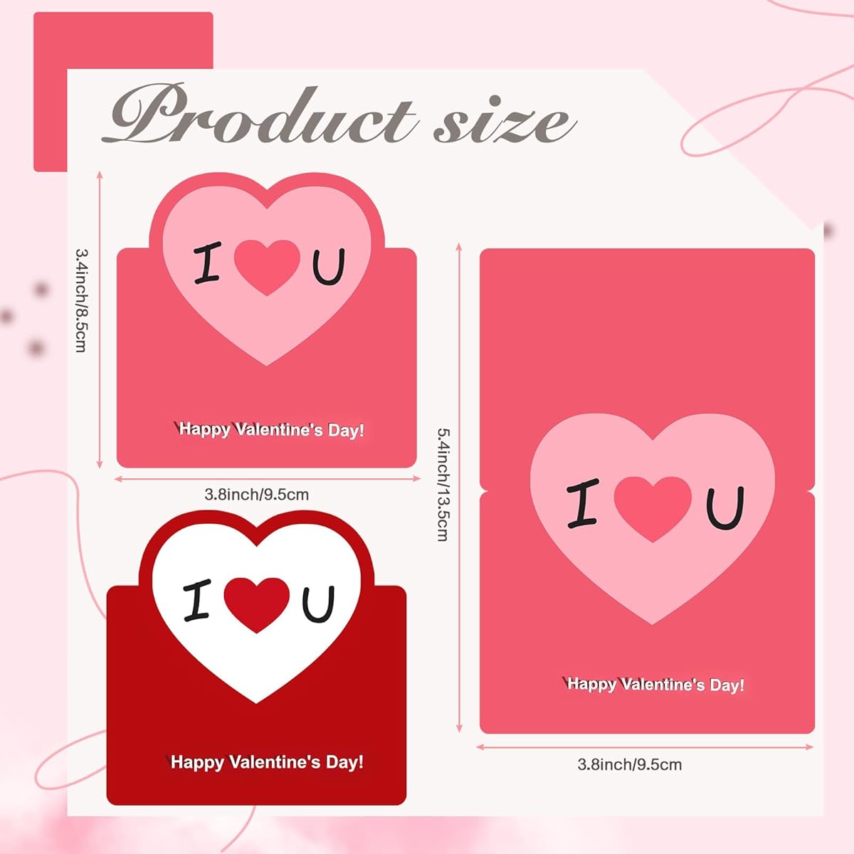 Geyoga Valentine's Day Cards 300 Pieces Bulk Valentine Blank Heart Cards Classroom Kids Greeting Cards Red Pink Greeting Cards Foldable Love Heart Greeting Cards for Valentine's Day and Anniversaries