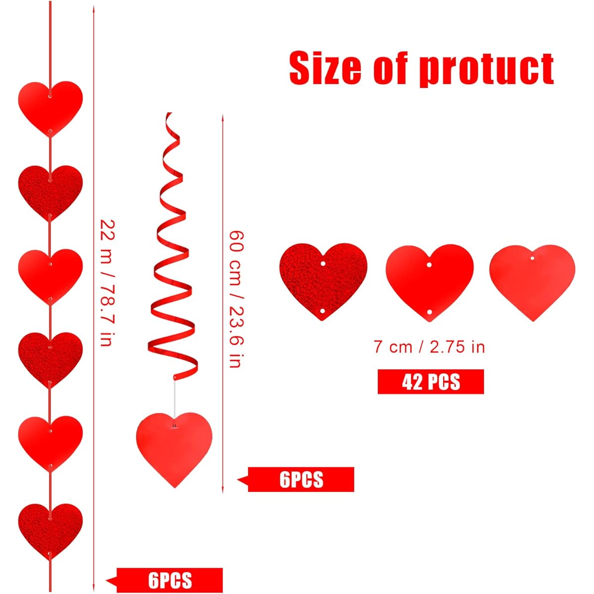 Valentine's Day Hanging Decorations 42pcs Love Heart Red Hanging Hearts Swirl Love Heart Hanging String Valentine's Day Heart Ornaments for Wedding Bridal Shower Anniversary Engagement