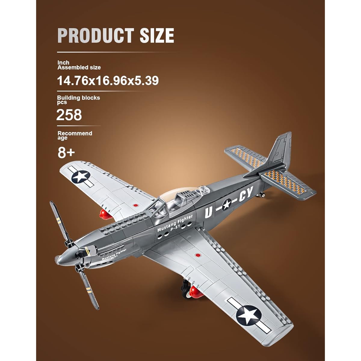 DAHONPA P51 Fighter Military Army Airplane Building Blocks Set 258 Pieces Air Force Building Blocks Toy Gift for Kids and Adults