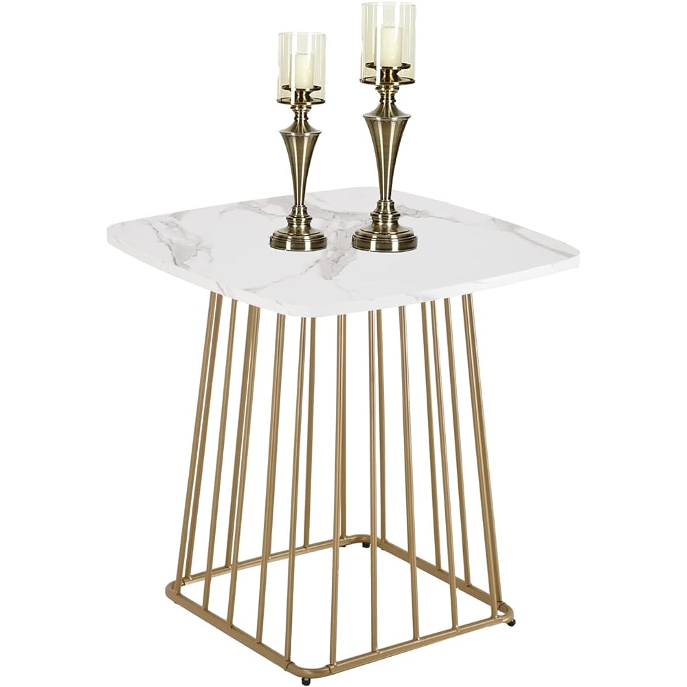 MONCOT ET391-WH Side Table, Bedside Table, Stylish, Night Table, Marble, Gold, White, Side Table, Coffee Table, Living Room, Bedroom, Sofa, Table, Interior Furniture, White Center Table, Living Room,
