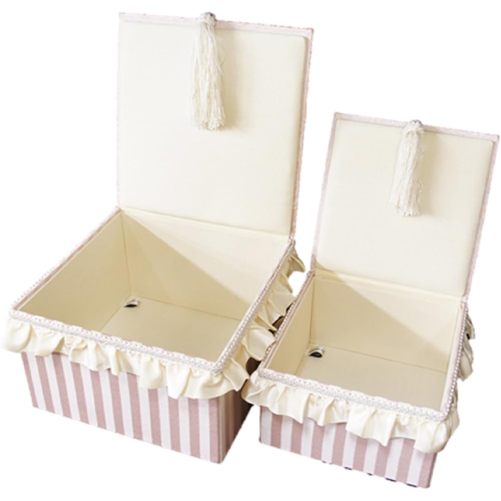 Jennifer Taylor Box Large and Small Set of 2 Haruno PK Pink L:25×25×15H, S:20×20×12H Tassel 32475BX1