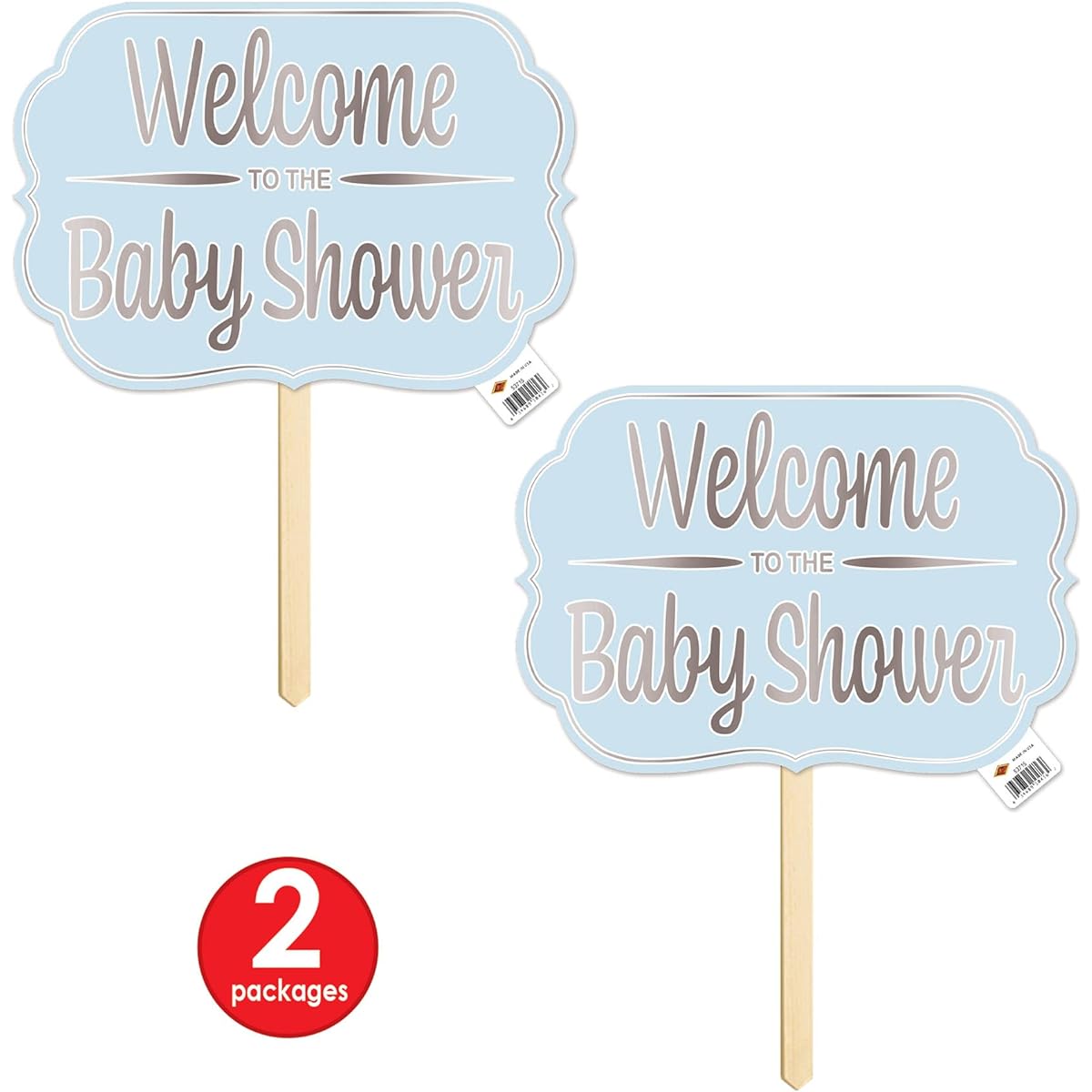 Beistle 53715 Welcome to the Baby Shower Yard Sign 2 Pieces It's A Boy Party Decorations 24" x 15" Light Blue/Silver