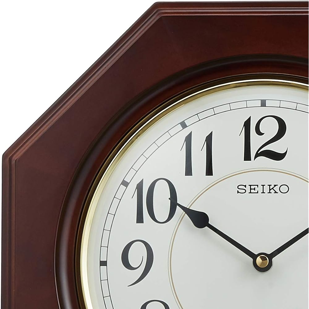 Seiko Clock Wall Clock Analog Time Selectable Chime & Strike Decorative Pendulum Octagonal Long Wooden Frame Dark Brown Wood RQ325B
