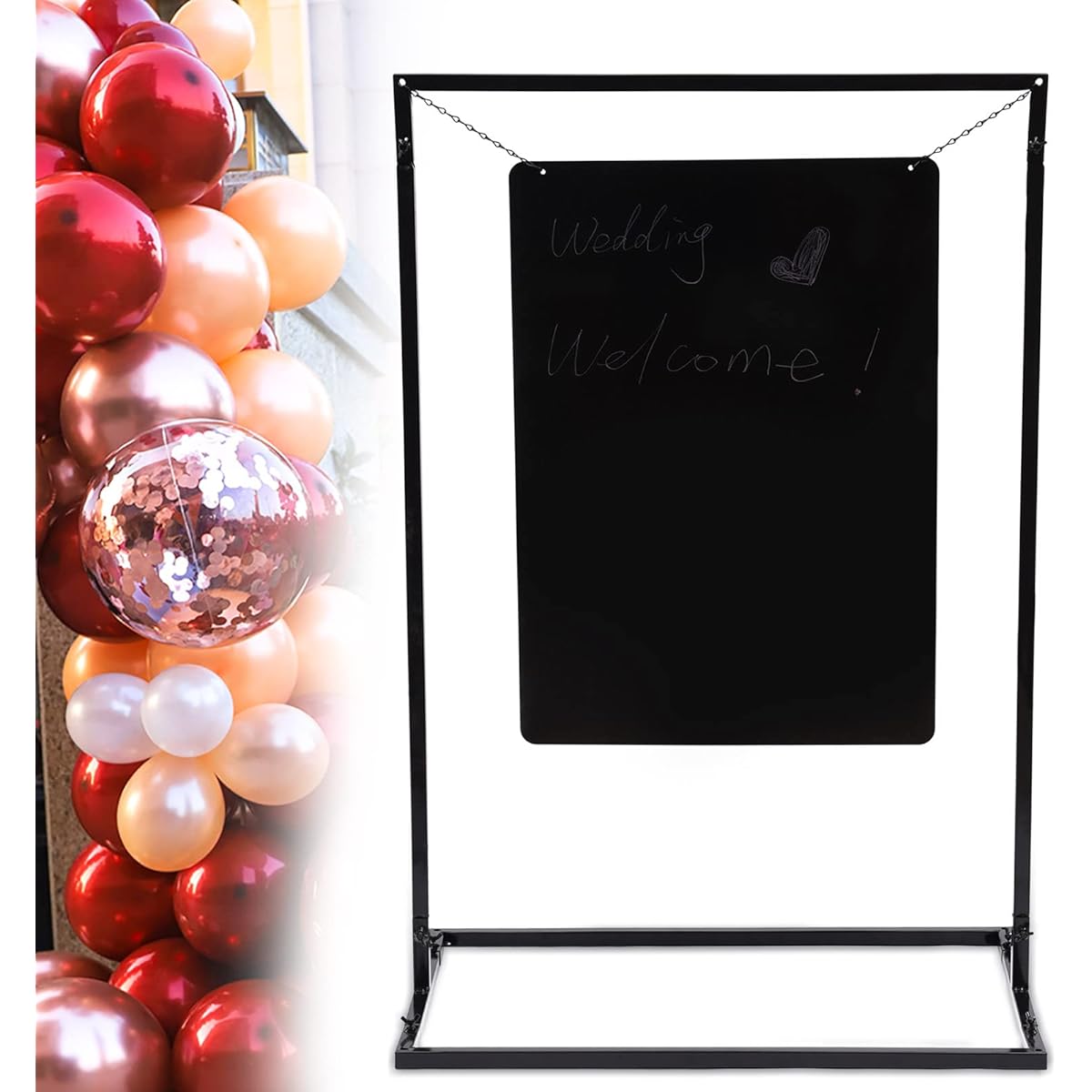 Wedding Welcome Sign Stand, Square Wedding Backdrop Stand, 3.6ft Tall Floor Sign Holder Metal Flower Display Frame Wedding Sign Flower Ceremony Decoration for Wedding Birthday Party (Black)