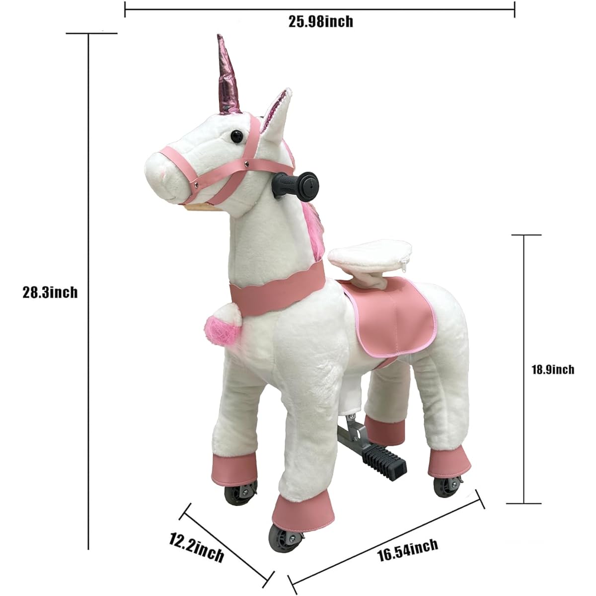 Wylksylk Walking Horse Ride On Toy Stuffed Animal with Wheels for Ages 3-6 (White)