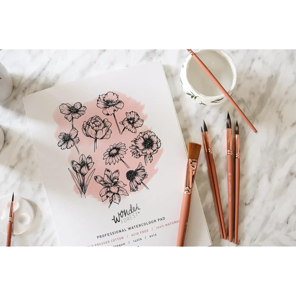 Wonder Forest Professional Watercolor Pads - 20 Cold Pressed 9x12 Cotton Papers