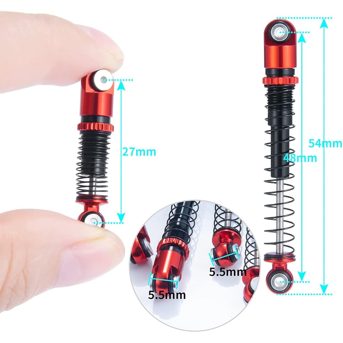 Benedict Harry 48mm CNC Built-in Thread Double Barrel Shock Absorber for Axial SCX24 1/24 RC Crawler Car Upgrade (Red)