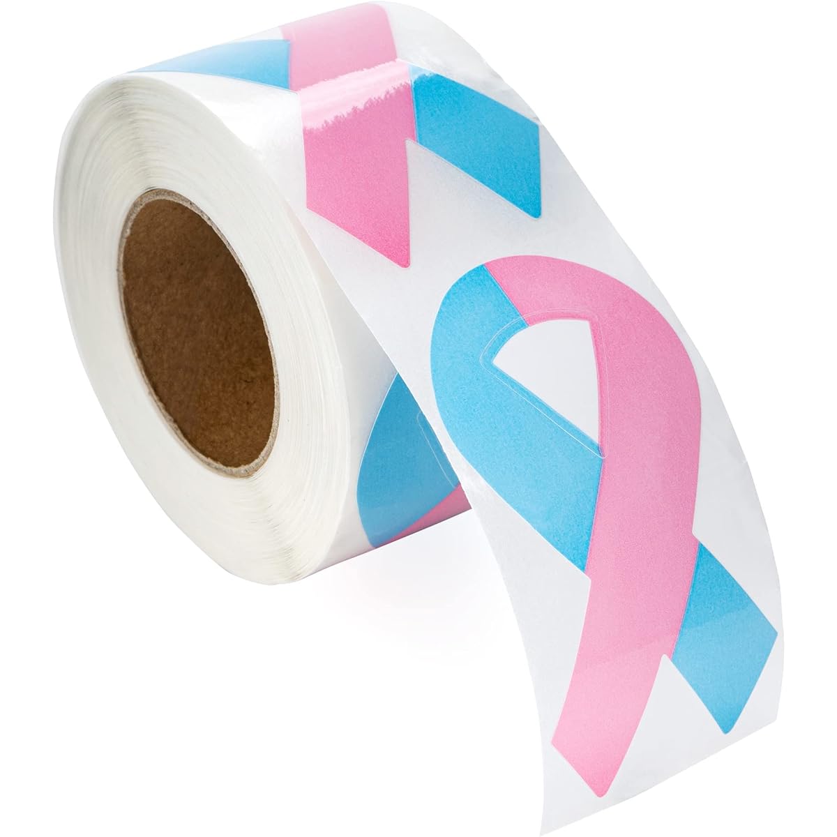 Pink & Blue Ribbon Stickers for Birth Defect Awareness, SIDS Awareness, Male Breast Cancer, Infant Loss, Fundraiser, Gifts, and Giveaways (1 Roll-250 Sheets)