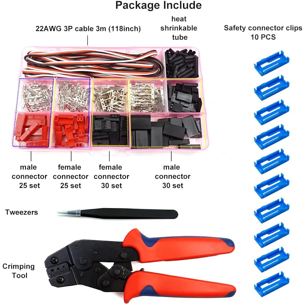 55 Sets Servo Plug Male Female Connector Crimp Pin Cable Kit with Crimping Tool for JST SYP Futaba Hitec Spektrum RC