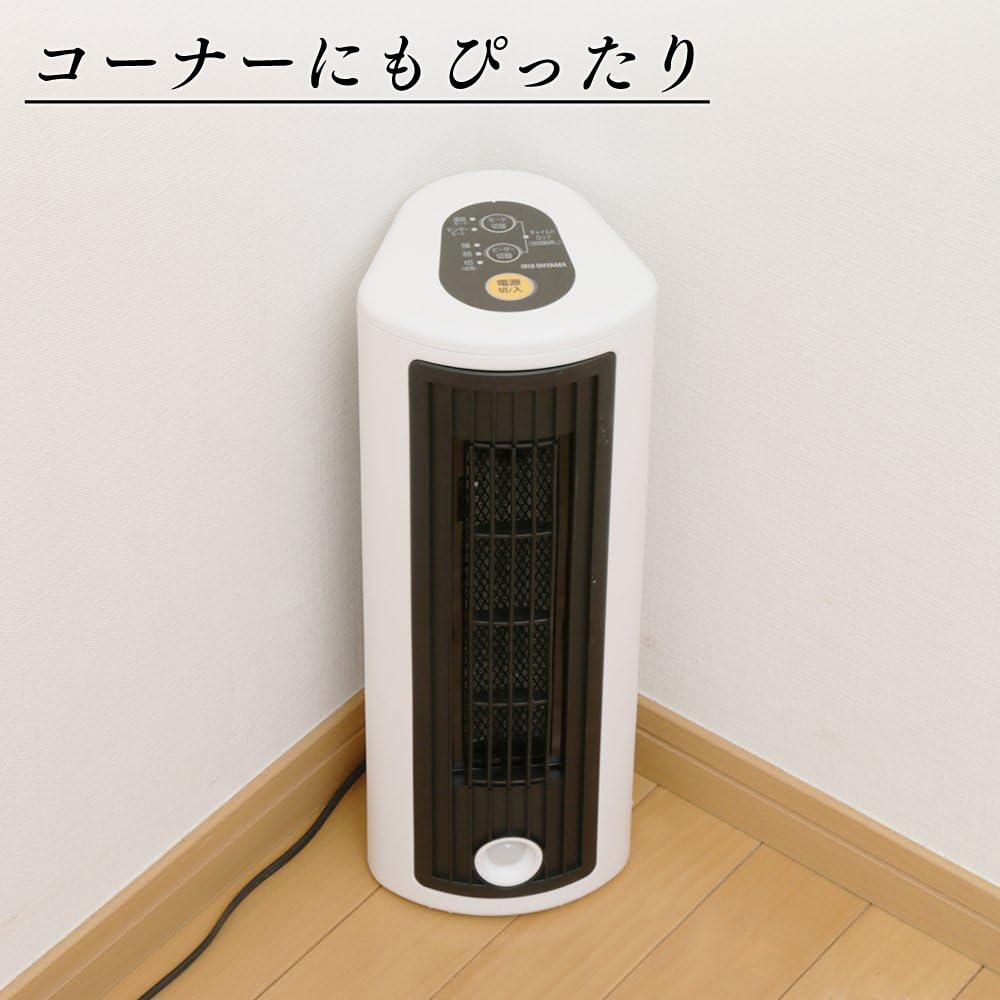 IRIS OHYAMA Ceramic Fan Heater Ceramic Heater Tower Type 2way (Vertical/Horizontal) Air Blower Function with Human Sensor 1150W Compact Microcomputer Type Width 15 x Height 40 x Depth 16cm JCH-TW122T-W White