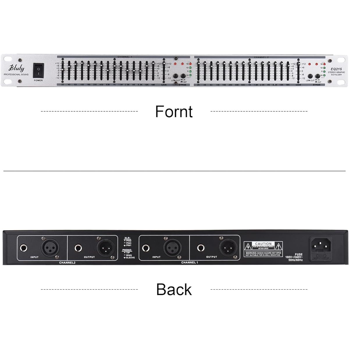 Btuty Dual Channel 15 Band Equalizer 1U Rack Mount EQ-215 (Silver)