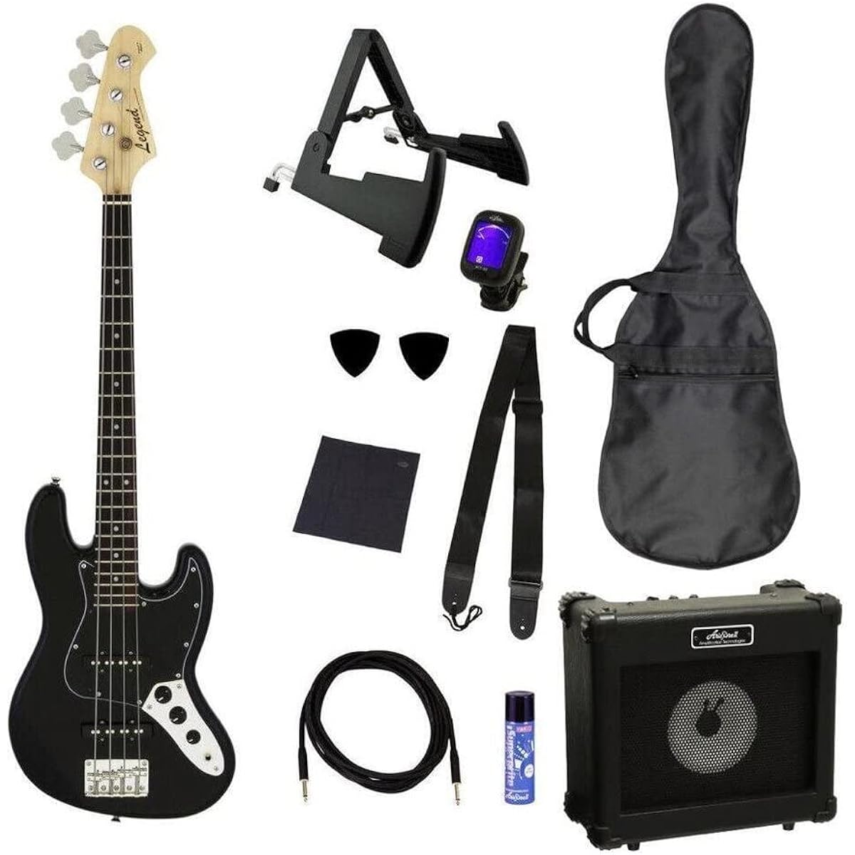 Legend LJB-MINI/B/BK(Black, Black PG) Short Scale Mini Bass/Future Rock Star 10-Piece Set