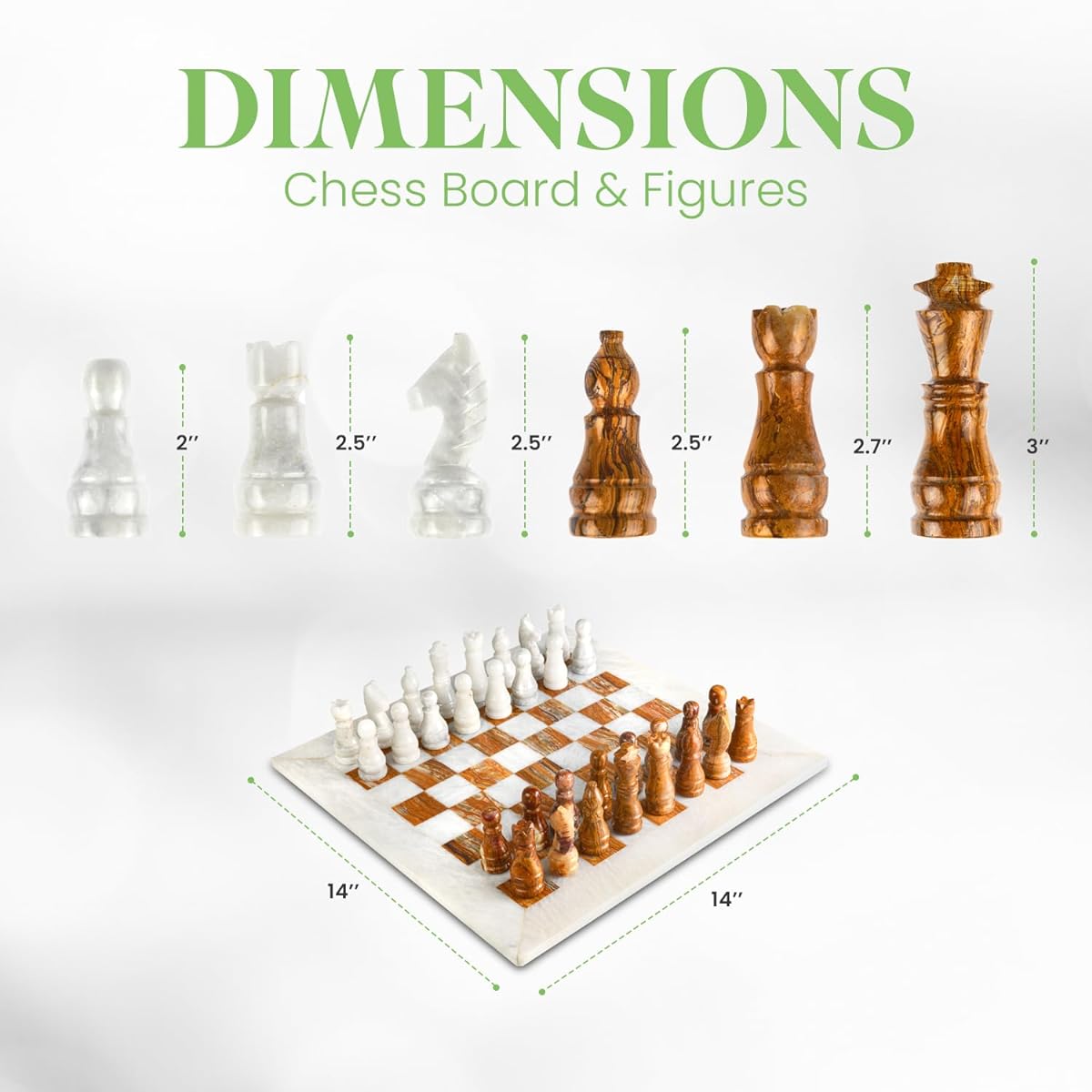 UMAID Handmade Marble Chess Set Board Game Luxury Velvet Gift Box 14 Inch White & Brown Elegant Onyx Marble Chess Board Unique Chess Set for Adults Modern Marble Home Decoration