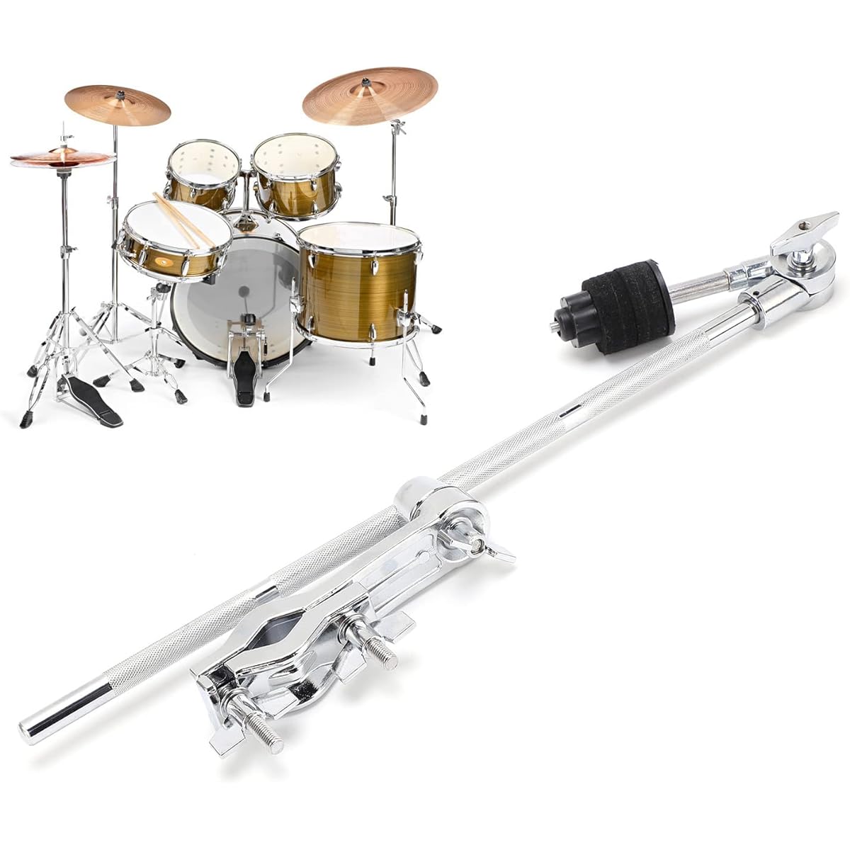 Cymbal Boom Attachment Cymbal Holder Adjustable Clamp Drum Kit Extension Clamp Extension Arm with Accessory Clip Percussion Instrument Drum Cymbal Accessories
