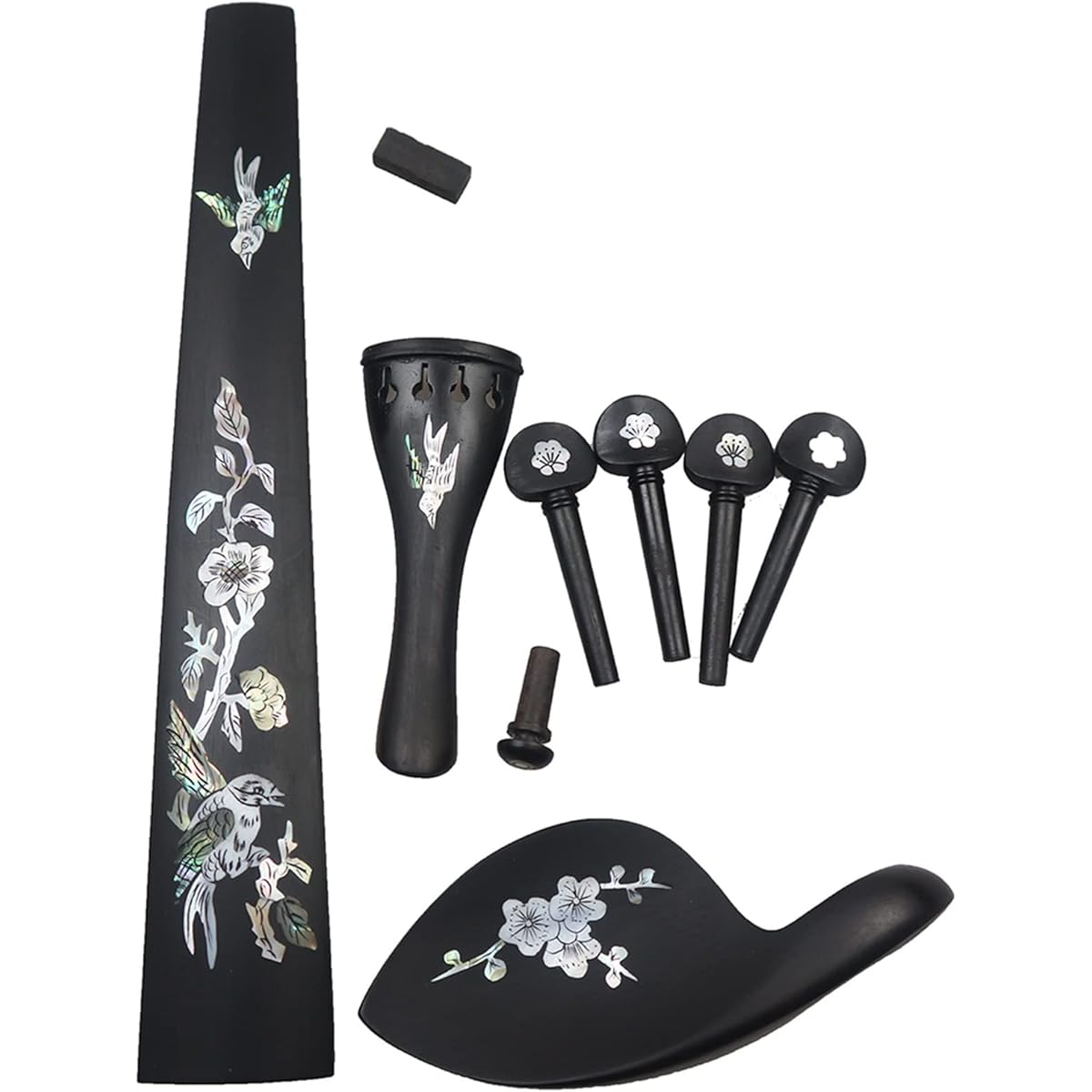1 Set Ebony Wood Violin Replacement Parts for Violin Accessories Fingerboard Chin Rest Tailpiece End Pin Peg Inlay Decoration