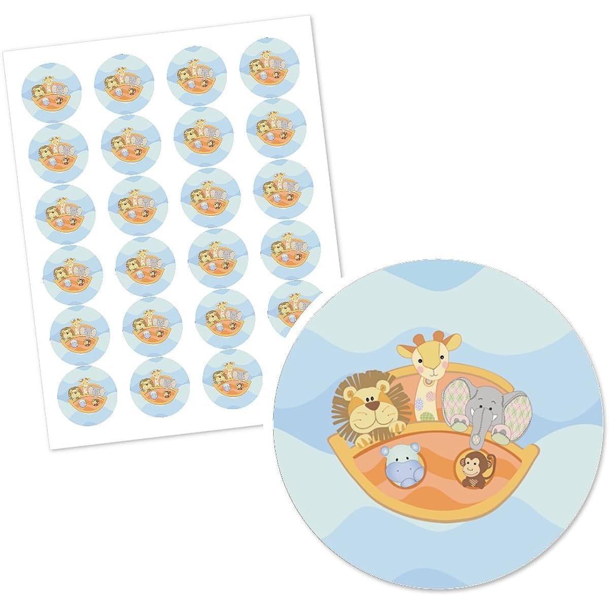 Big Dot of Happiness Noah's Ark - Baby Shower Circle Sticker Labels - 24 Count
