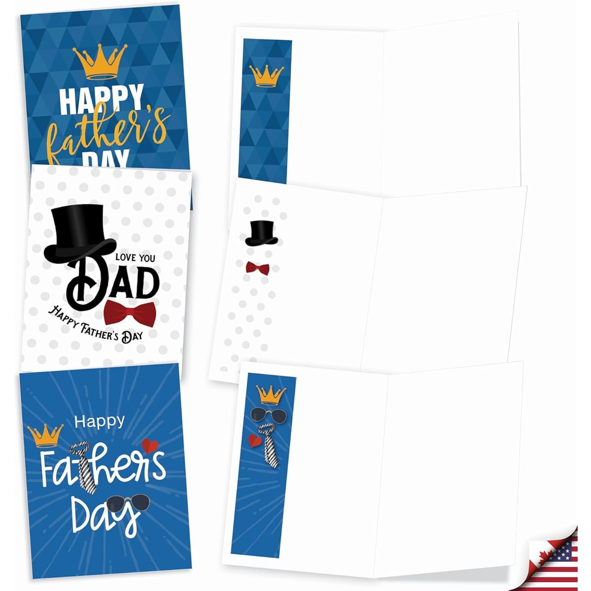The Best Card Company 20 Assorted Blank Father's Day Notecards Box Set 4 x 5.12 Inches with Envelopes (10 Designs, 2 of Each) Dad Designs AM10321FDB-B2x10