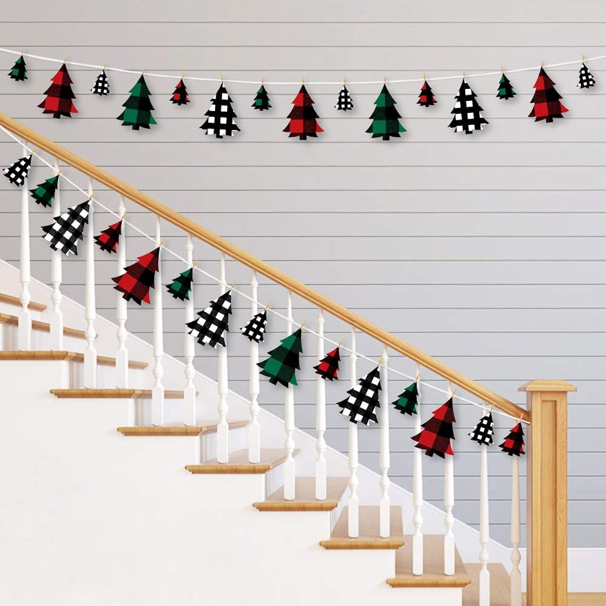 Big Dot of Happiness Holiday Plaid Tree - Buffalo Plaid Christmas Party DIY Decorations - Clothespin Garland Banner - 44 Pieces