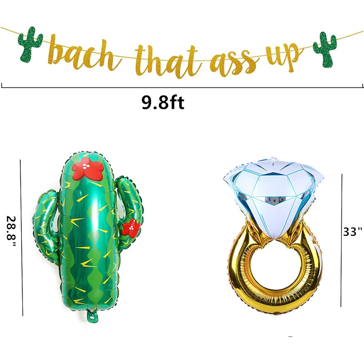 Mexican Fiesta Bachelorette Party Supplies Bach That Ass Up Party Banner Glitter Cactus Ring Banner + Cactus Balloon Diamond Ring Balloon Bridal Shower Bubbly Bar Party Decorations