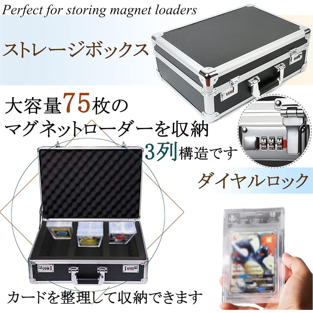 Magnetic Loader Case Aluminum Attache Case Dial Lock Card Game Carrying Case Large Capacity Card Case Trading Card Trading Storage Box Storage Carrying (Combination Lock Included)