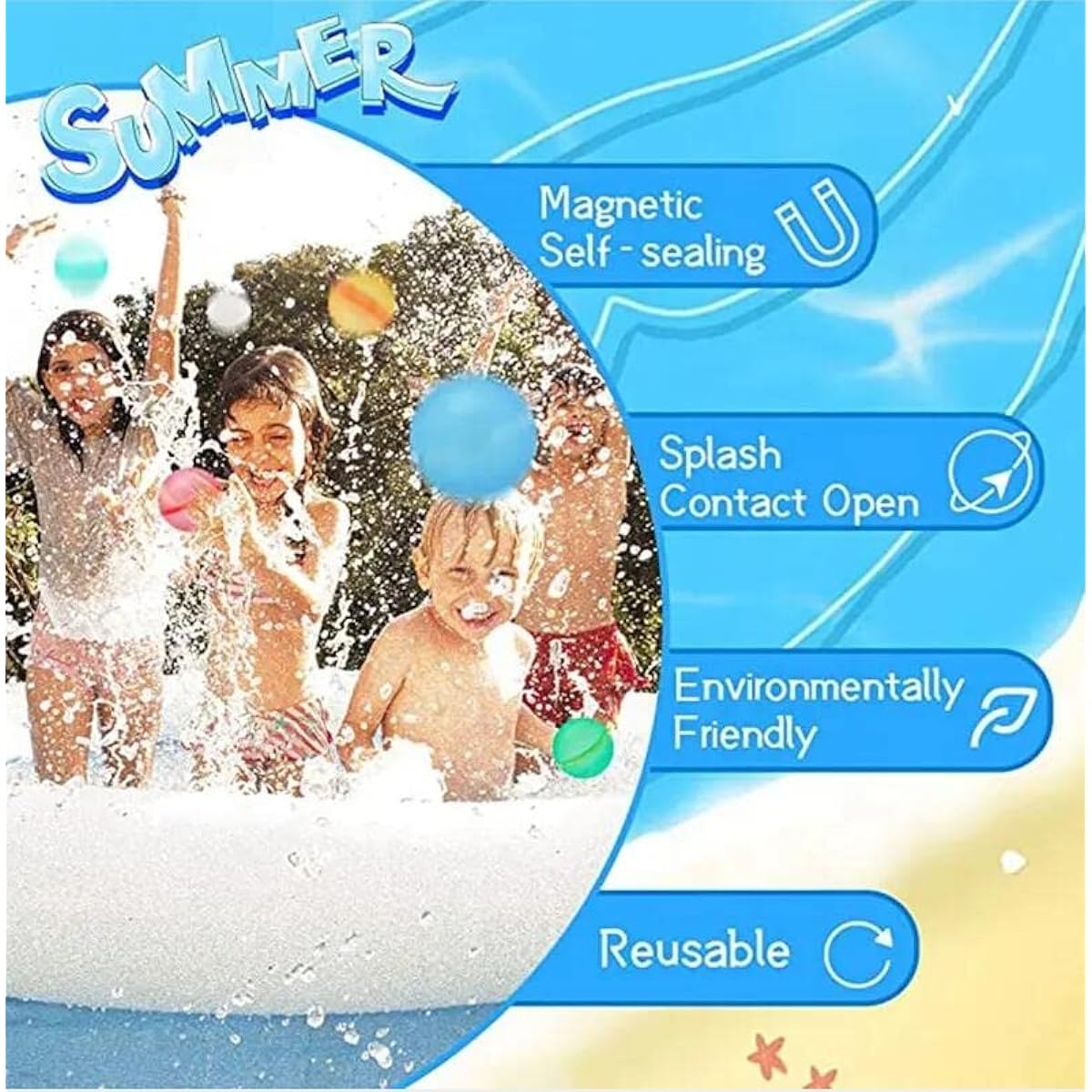 Silicone Reusable Magnetic Water Balloons, Self-Sealing, Quick-Filling Water Balloon Toys for Kids Teens Boys Girls Water Splash Balls Pool Toys Outdoor Toys for Family (24 Pack)