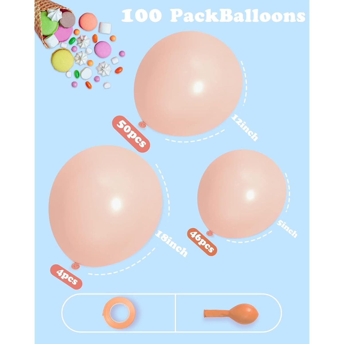CACOLULU Pastel Orange Balloon Garland - 100 Pack 18+12+5 Inch Light Orange Balloons Different Size Orange Balloon Arch Kit Balloons Little Cutie/Little Pumpkin Baby Shower Decorations