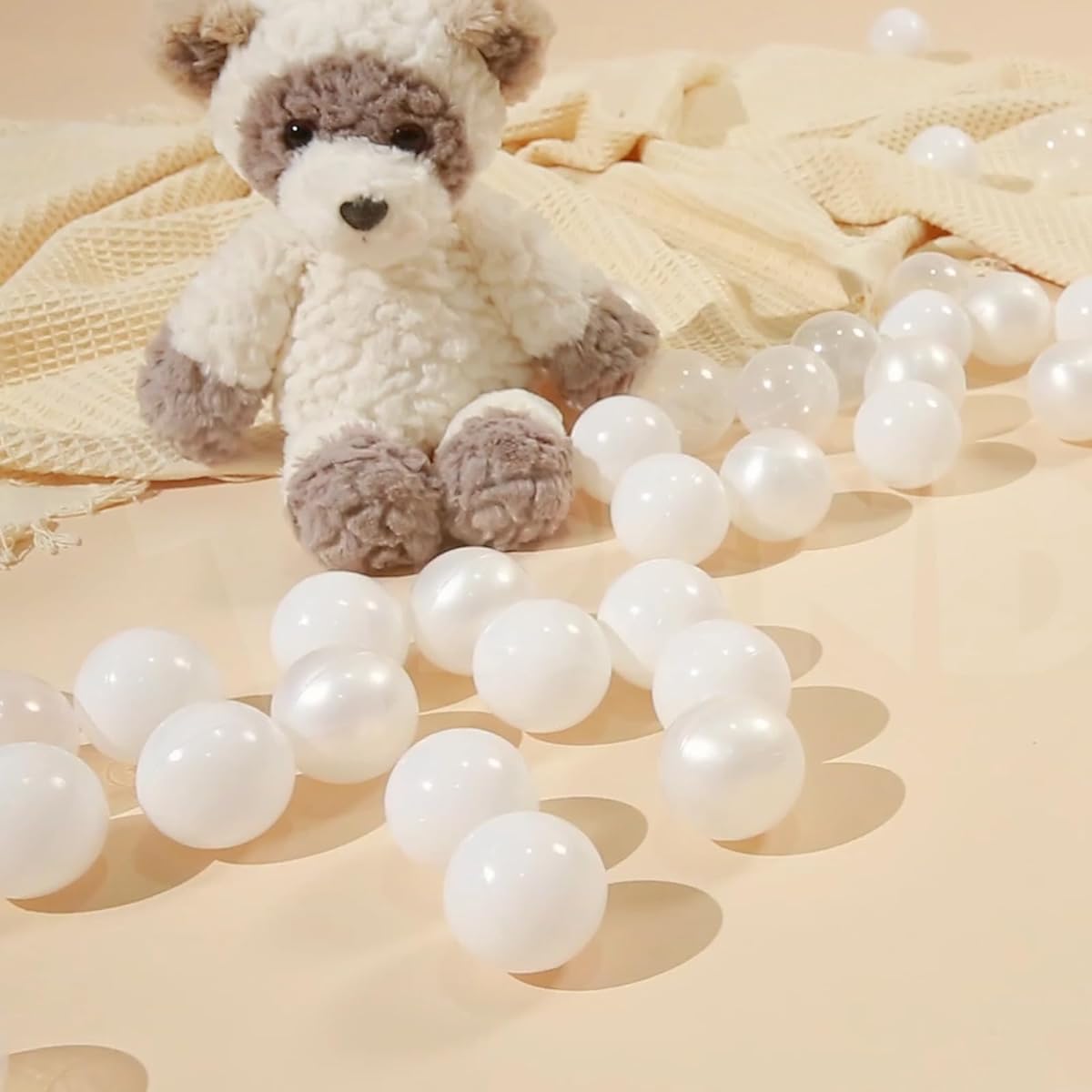 TRENDPLAY Large Ball Pit Balls for Toddlers 1-3 Pack of 50 White Balls BPA Free Phthalate Free Crush Resistant Balls for Baby Kids Party Tent Pearl White+White+Clear 2.75 Inch