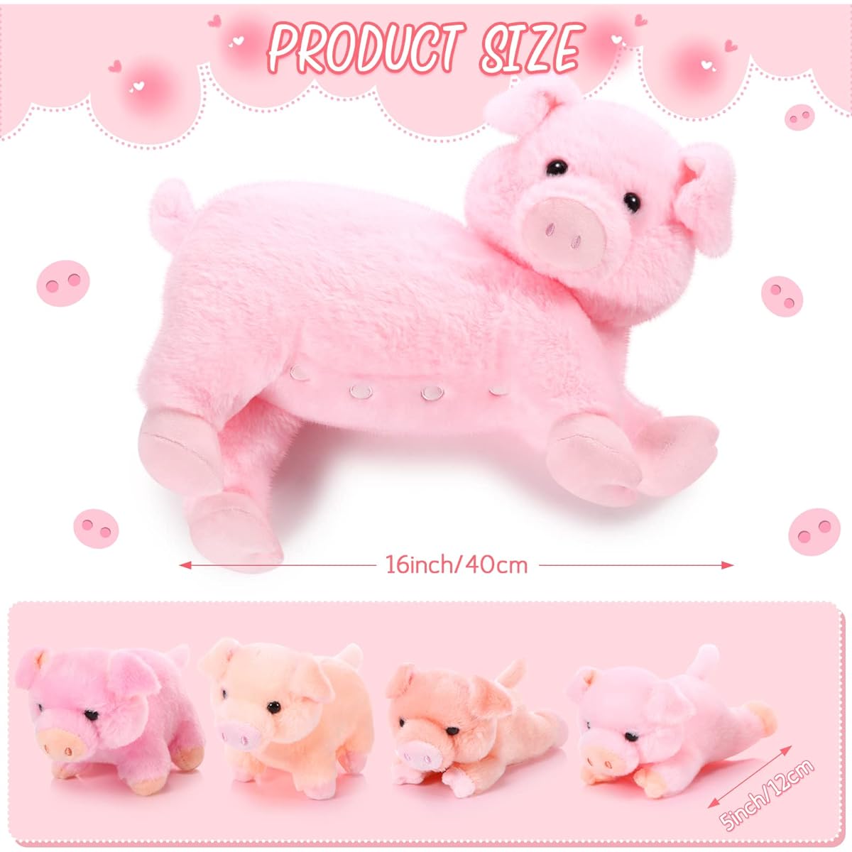 Honoson Nurturing Pig Stuffed Animals, Baby Friendly Soft Cuddly Pig Plush Toy Set for Toddlers, Nursing Mama Pig, Magnetic 4 Little Pigs, for Boys Girls, Farm Birthday Gifts, Party Favors