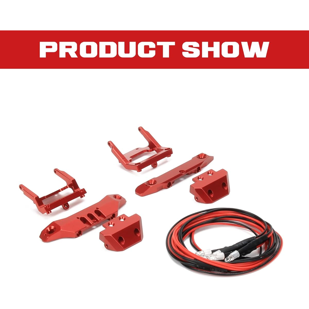 RCAWD Machined Alloy Bumper Front(1)/Rear(1) with 4 LED Lights for 1/18 Latrax Desert Prerunner Teton Traxxas RC Car (Red)