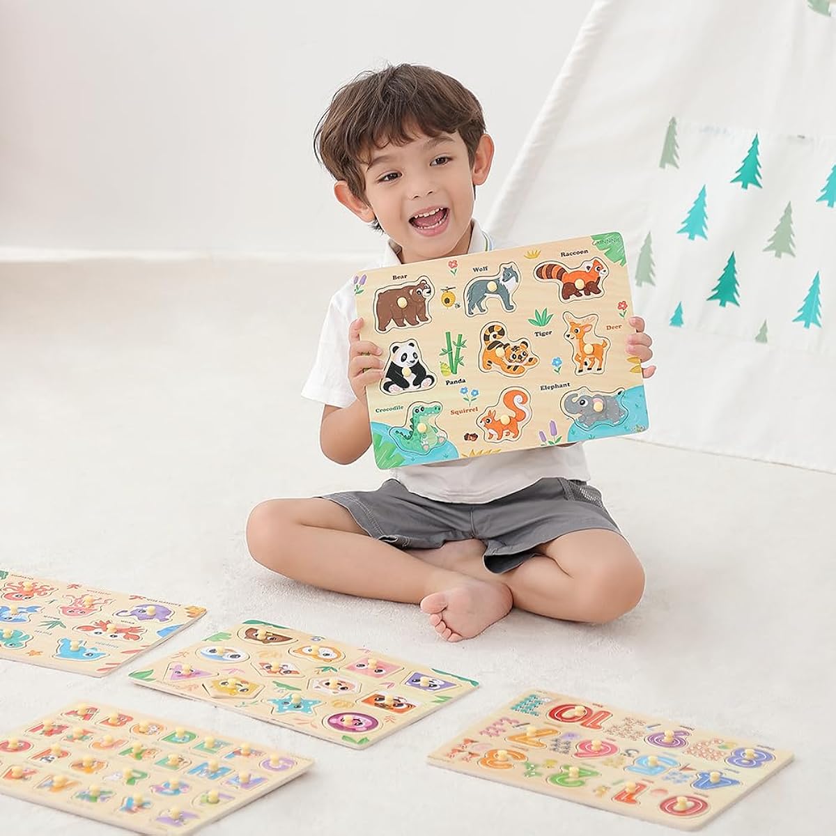 GRINNNIE Wooden Toddler Puzzle 5 Pieces