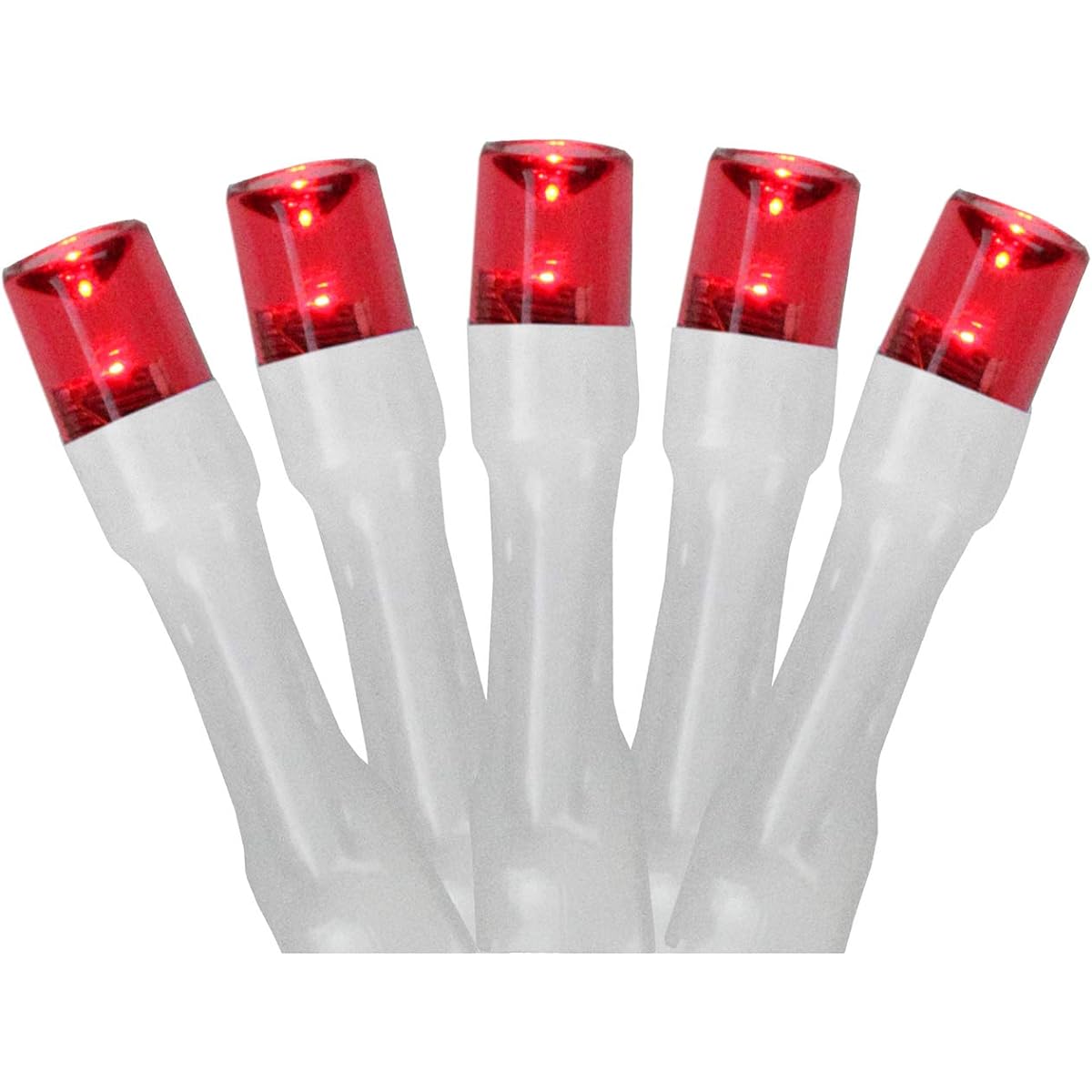 Set of 20 Battery Operated Red LED Wide Angle Christmas Lights - White Wire
