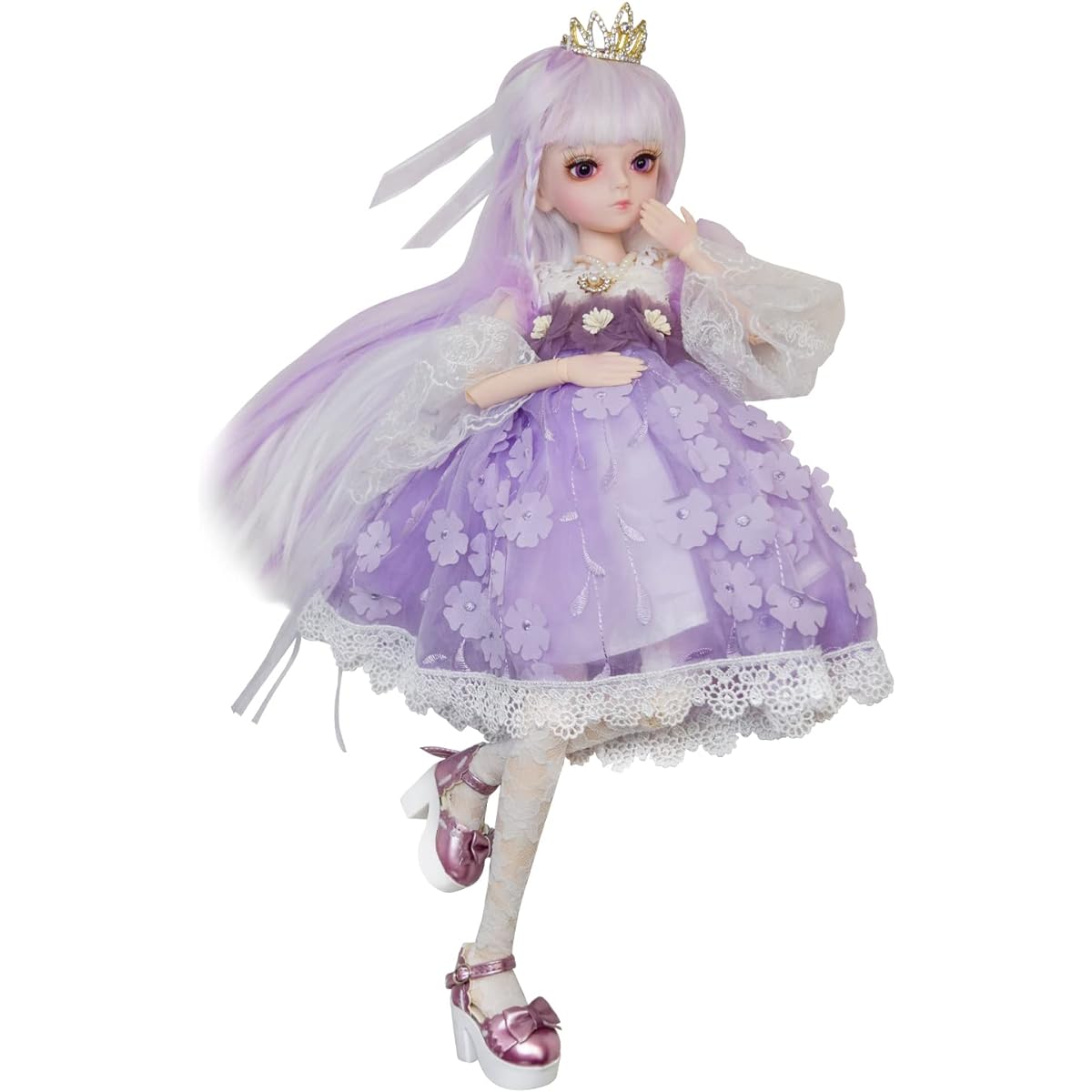 Proudoll 1/4 BJD Doll 45cm 18inch Ball Jointed SD Doll 23 Move Joint Action Figure with Dress+Wig+Necklace+Crown+Shoes Handmade Makeup(Carol)
