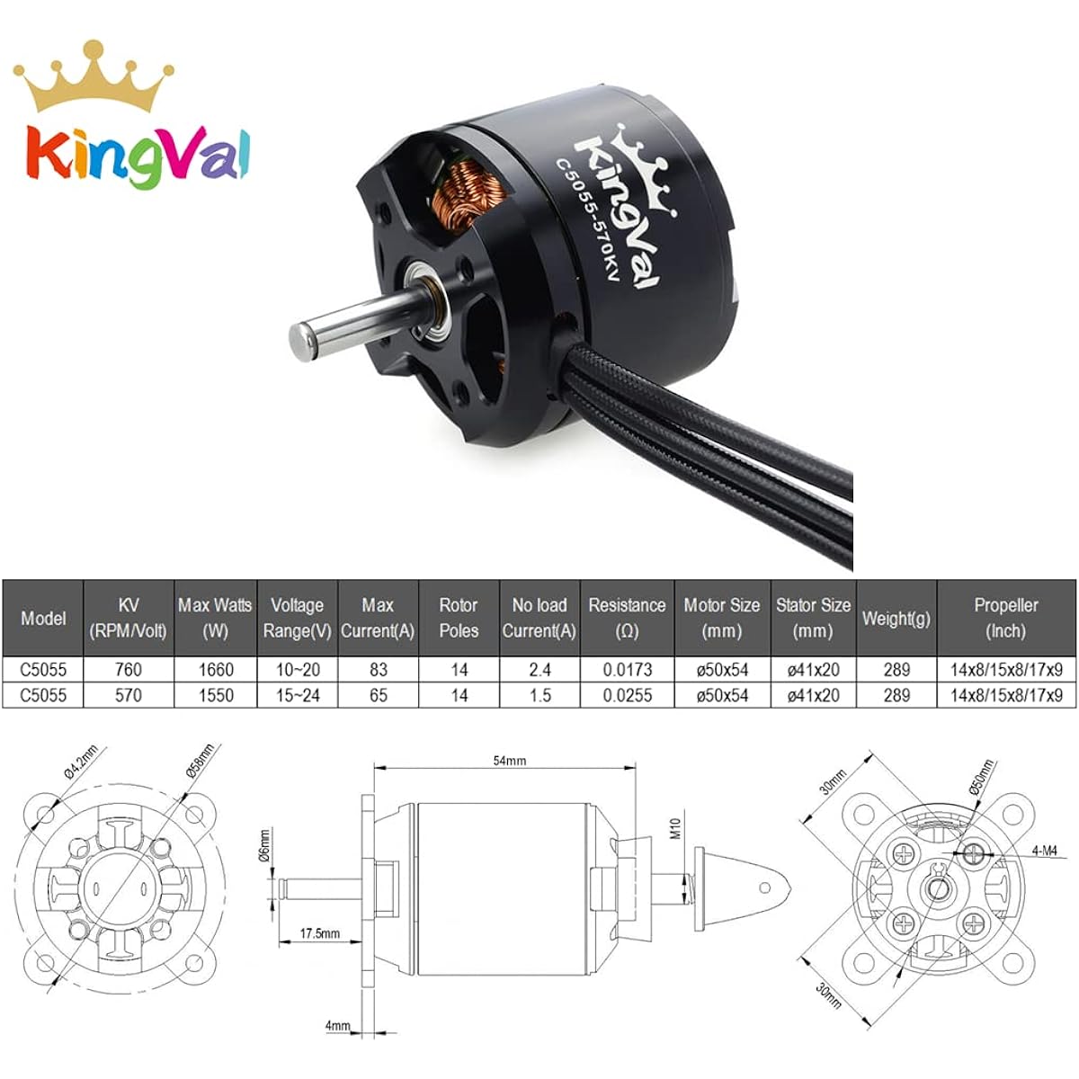 KingVal Replacement 5055 570KV Brushless Motor with Screw Kit Compatible with RC Fixed Wing Plane Glider Aircraft