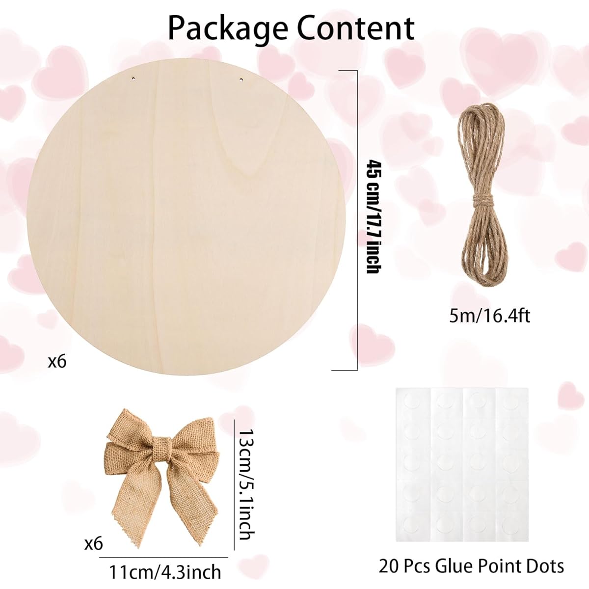 6 Pieces 18 Inch Wooden Circles for Crafts, Unfinished Round Wood Discs, Blank Wooden Circular Slices, Round Wooden Door Hangers, Signs, Bows, Twine, and Glue Points for DIY Crafts, Holiday Decorations, 5mm Thick
