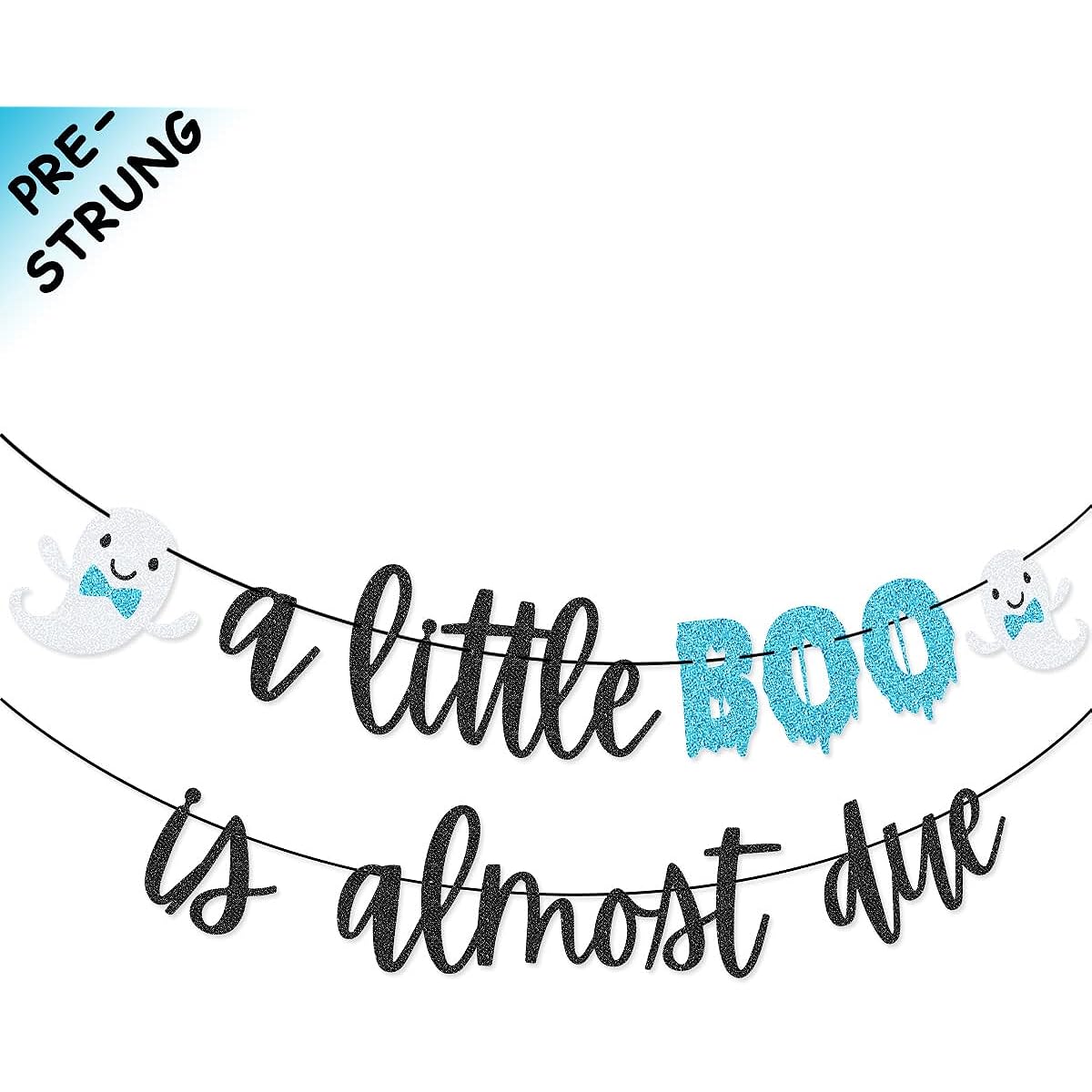 Blue Black A Little Boo is Almost Due Banner Garland Halloween Boy Baby Shower Decorations
