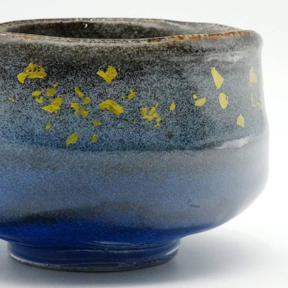 (Limited stock) Kutani ware matcha bowl, gold glaze, blue (in presentation box), pottery, made in Japan