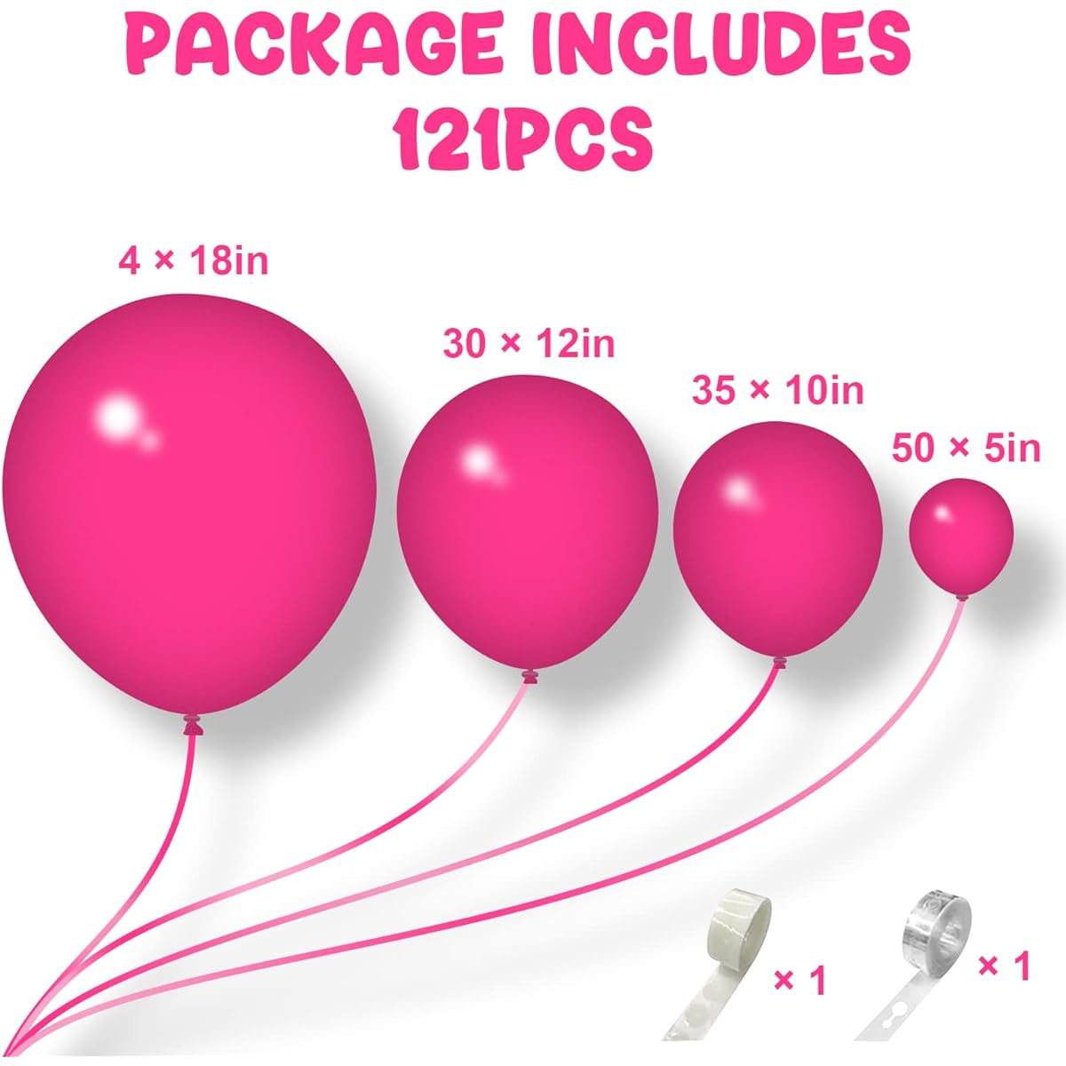 Hot Pink Balloon Garland Arch Kit - 5/10/12/18 Different Size Latex Balloon Arch Kit Perfect for Birthday Party Graduation Baby Shower Wedding Holiday Decorations (Hot Pink)