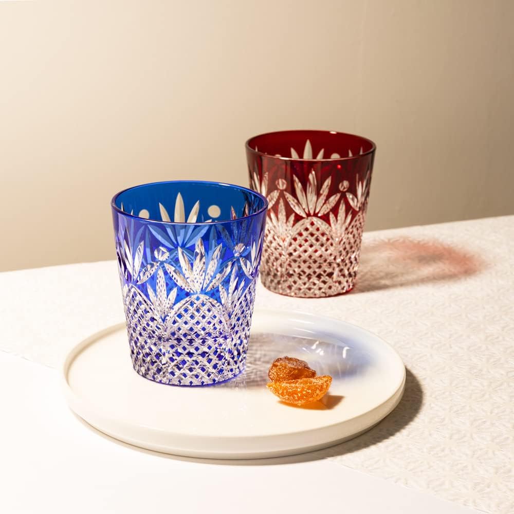 NARUMI Rock Glass Pair Glass Glass Works Prince 270cc Blue & Red Color Covered Glass Whiskey Glass Old Glass Wedding Gift Respect for the Aged Day Present Gift Box Included Wrapped GW6070-2270AZ