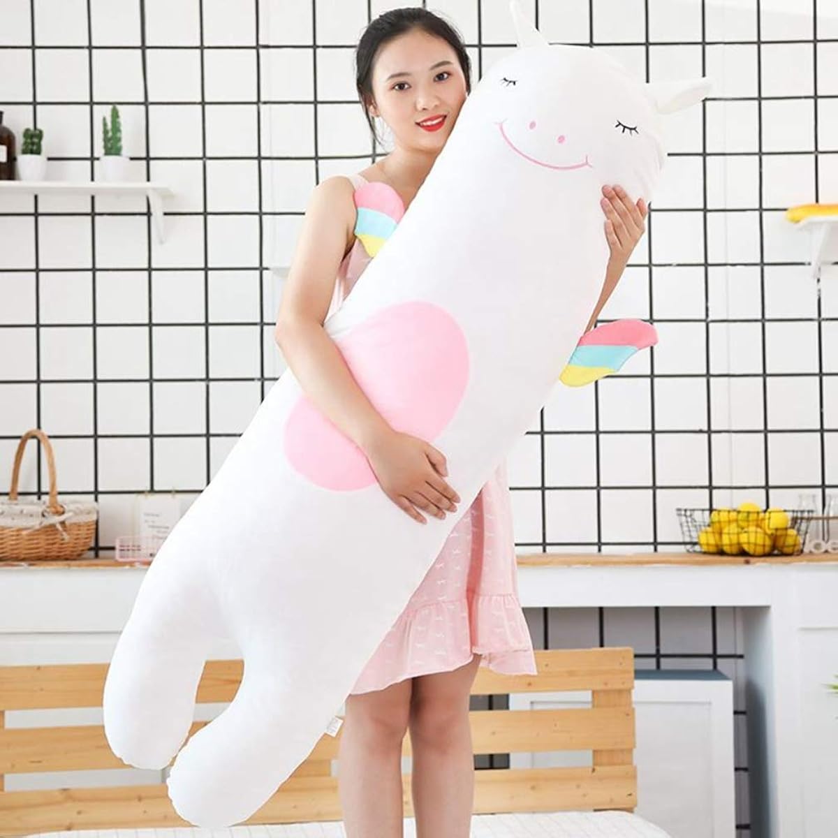 M. ASSOLATO Large 140cm 006 Body Pillow Stuffed Animal Cute Design Body Pillow Fluffy Soft Sleeping Pillow Toy Soft Multifunctional Side Sleeping Washable Relaxing Gift for Friends Interior Toy Animal 110cm