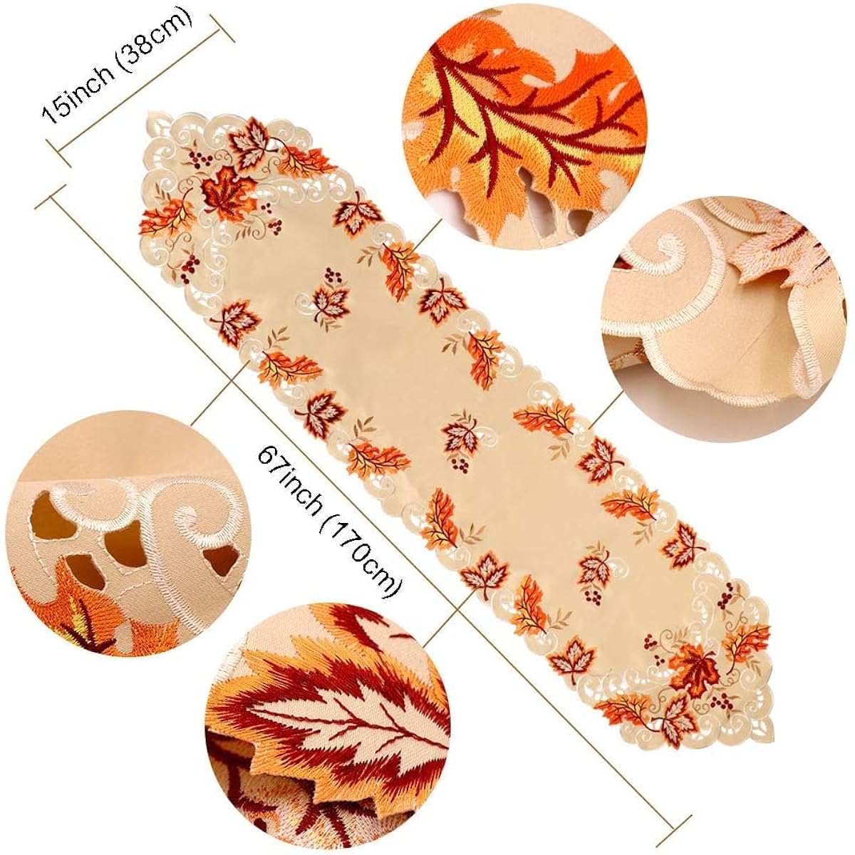 OurWarm 15" x 67" Embroidered Maple Leaf Table Runner Handmade Table Cover Fall Thanksgiving Party Decorations